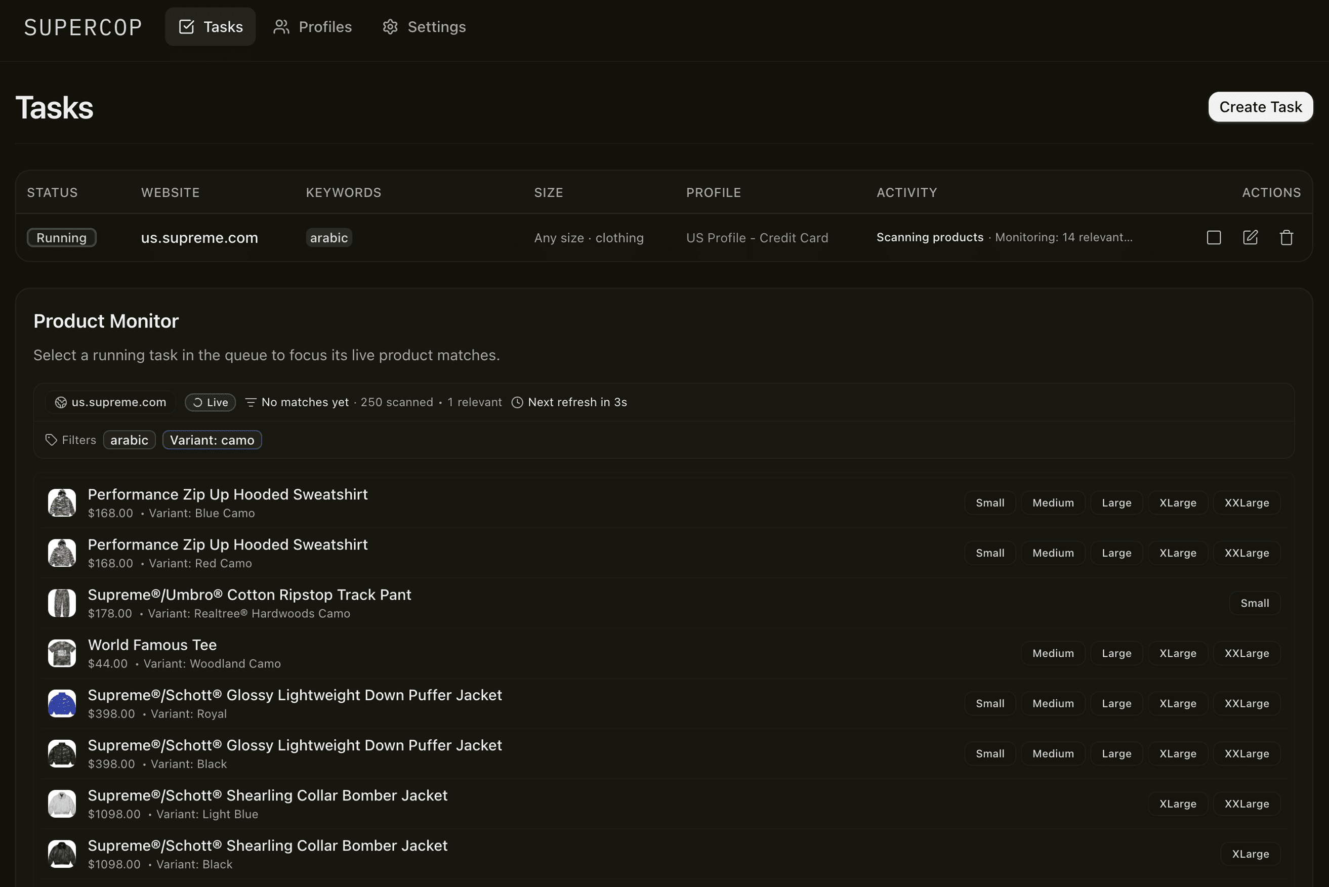 Supercop task dashboard and drop automation interface